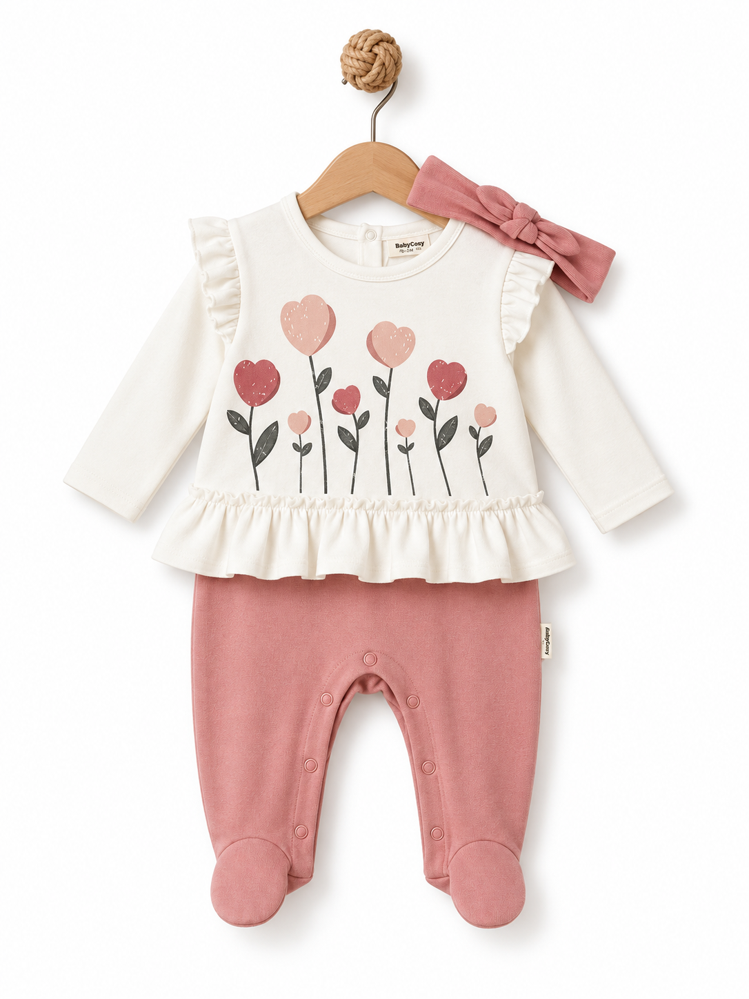 BabyCosy Footed Romper with Headband ROSE